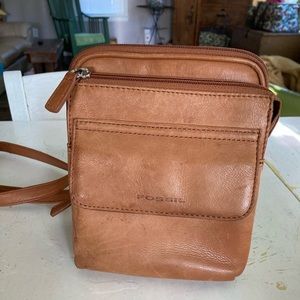 Fossil Brown Leather Square Crossbody Bag